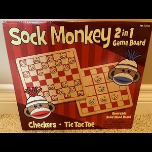 Sock Monkey Checkers/tic tac toe Board Game